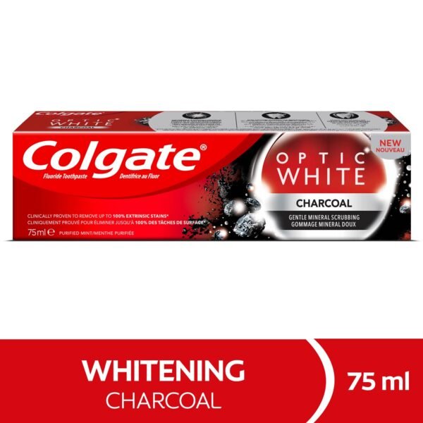 Colgate Optic White Charcoal Toothpaste, Professional Whitening 75ml - Image 2