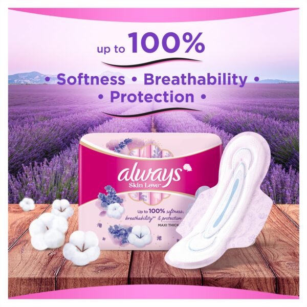 Always Cotton Skin Love Sanitary Pads with Lavender Oil, 10 Large Thick Pads - Image 2