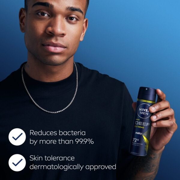 NIVEA Men Deep Extreme Black Carbon Deodorant Spray - 72h Freshness - 150ml - Image 4