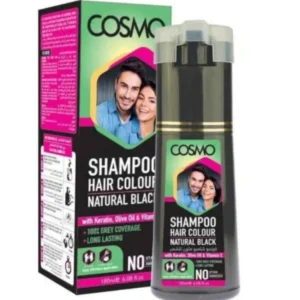 كوزمو شامبو صبغة شعر أسود طبيعي 180مل، تغطية كاملة للشيب