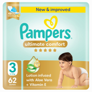 عبوة بامبرز العبوة الضخمة راحة متكاملة مقاس 3 تحتوي على 62 حفاضة للأطفال بوزن 4-9 كجم