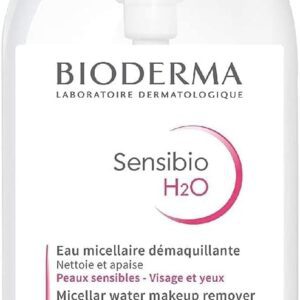 عبوة بايوديرما سينسيبيو H2O ماء ميسيلار مزيل مكياج للبشرة الحساسة حجم 500 مل غطاء وردي