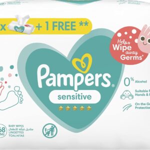 عرض بامبرز مناديل مبللة للبشرة الحساسة 2+1 مجاناً تحتوي كل عبوة على 56 منديل