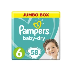عبوة بامبرز جامبو بوكس مقاس 6 تحتوي على 58 حفاضة للأطفال