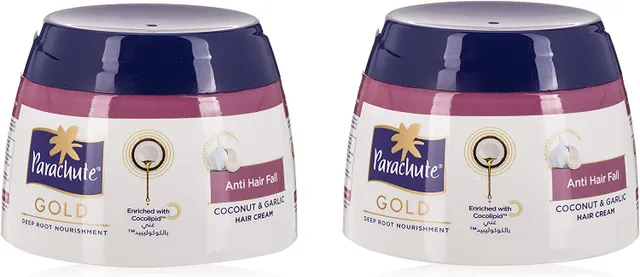 عبوة عرض باراشوت جولد كريم ضد تساقط الشعر بالثوم وجوز الهند قطعتين حجم 140 مل