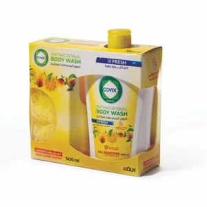 كوفيكس غسول الجسم المضاد للجراثيم بالليمون مع ليفة 500 مل