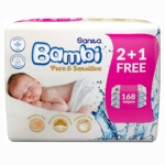 سانيتا بامبى مناديل مبللة للبشرة الحساسة خالية من العطر 2+1