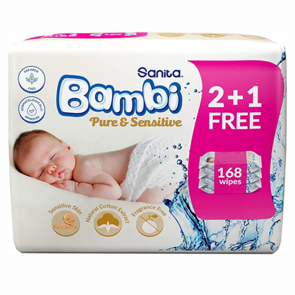 ⁦سانيتا بامبى مناديل مبللة للبشرة الحساسة خالية من العطر 2+1⁩ - الصورة ⁦3⁩