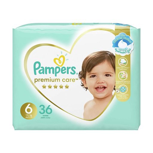 عبوة بامبرز عناية مميزة مقاس 6 تحتوي على 36 حفاضة للأطفال بوزن +13 كجم